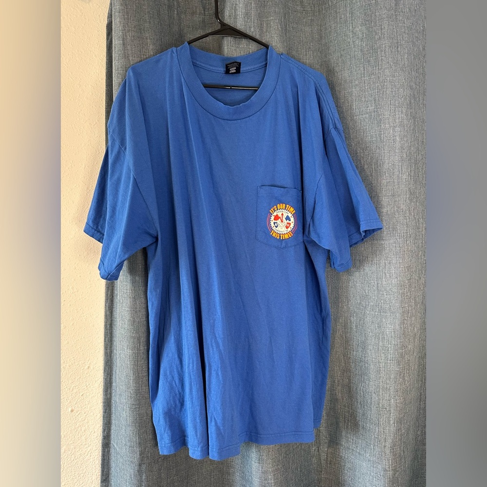 Rare Vintage UNION TIME Spell Out Big Logo Single Pocket T-shirt Size 2XL Cotton - Picture 1 of 8